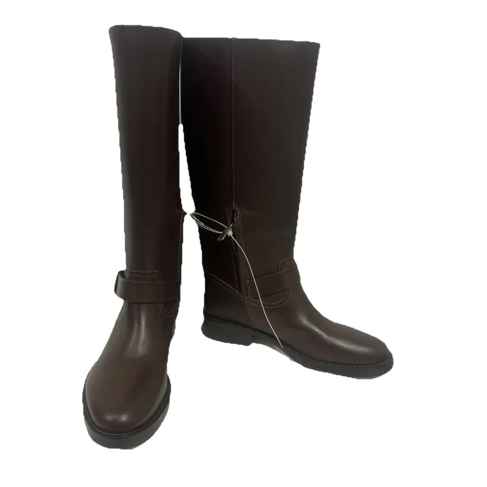 Coach Women’s 9.5 Madeline Buckle Tall Riding Boots Maple Brown Block Heel - Picture 6 of 11